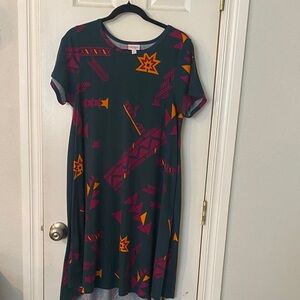 LuLaRoe Asymmetrical comfy dress with Pink and Orange Accents